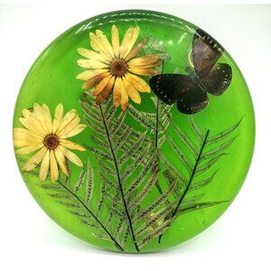 Resin Trivet Wall Plaque Butterfly Flowers Plants Cottage Core 8 Inch Vintage